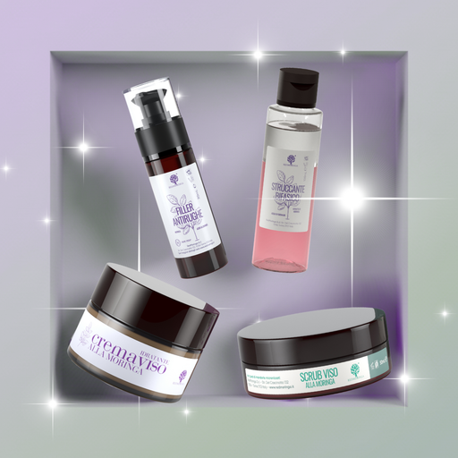 Set regalo beauty naturale RedMoringa con prodotti per la cura del viso e del corpo, idea regalo elegante per il benessere e la bellezza femminile.