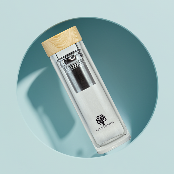 Thermos ecologico RedMoringa in acciaio inox, ideale per tisane e bevande calde o fredde, design elegante e sostenibile.